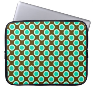 Funda Para Portátil Puntos retro en círculo, marrón y turquesa