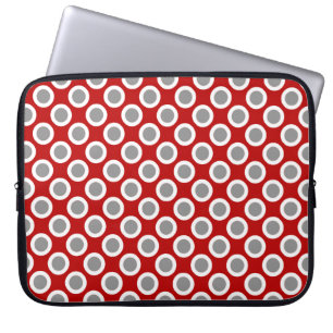 Funda Para Portátil Puntos retro en círculo, rojo profundo y gris