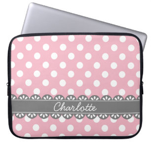 Funda Para Portátil Puntos y encaje de la moderna polka rosa