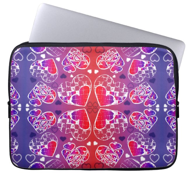 Funda Para Portátil Purple and Red Whimsical Romantic Hearts pattern (Frente)