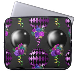 FUNDA PARA PORTÁTIL PURPLE & BLACK MARDI GRAS BALONES Y BOUQUETS