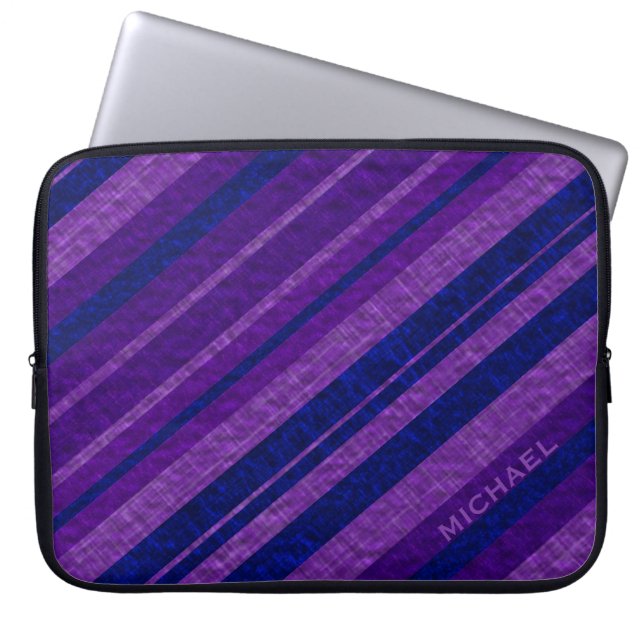 Funda Para Portátil Purple Diagonal Stripes Personalised (Frente)
