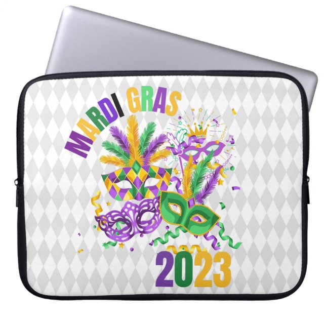 FUNDA PARA PORTÁTIL PURPLE GREEN GOLD MARDI GRAS 2023 (Frente)