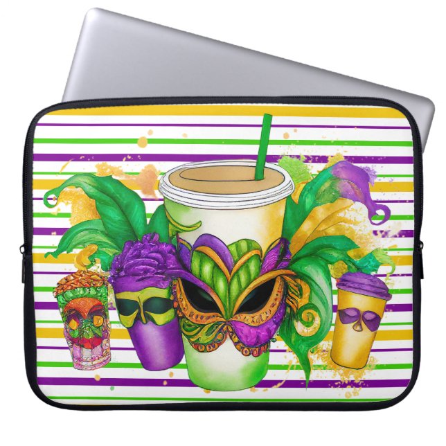 FUNDA PARA PORTÁTIL PURPLE GREEN GOLD MARDI GRAS CUPS (Frente)