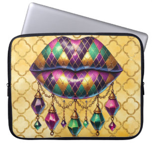 FUNDA PARA PORTÁTIL PURPLE GREEN GOLD MARDI GRAS DIAMONTS LIPS