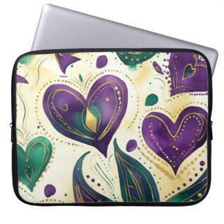 FUNDA PARA PORTÁTIL PURPLE GREEN GOLD MARDI GRAS HEARS