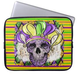 FUNDA PARA PORTÁTIL PURPLE GREEN GOLD STRIPTS & PURPLE SKULL