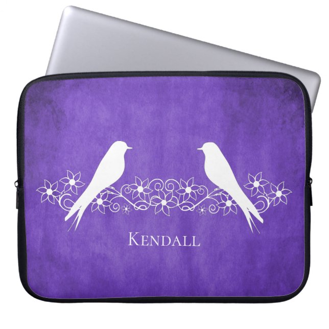 Funda Para Portátil Purple Lovebirds Floral Vine Laptop Sleeve (Frente)
