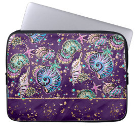 Funda Para Portátil Purple Underwater Luxe | Dark Pastel Gold Sea Life