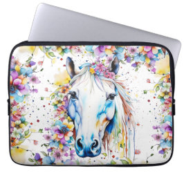 Funda Para Portátil Púrpura floral de caballo blanco y rosa bonito