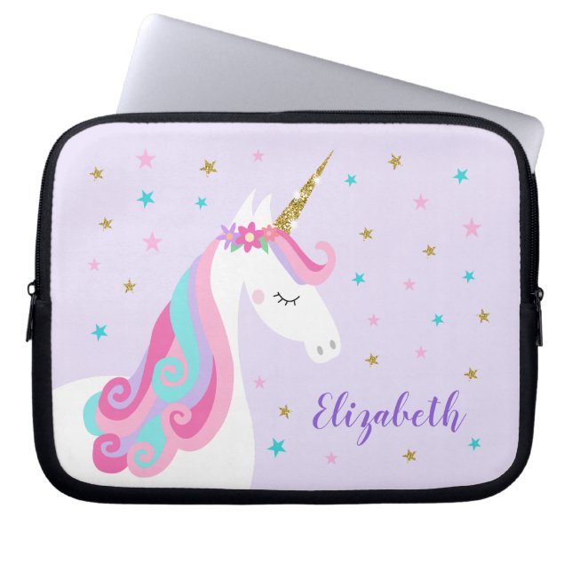 Funda Para Portátil Púrpura Purpurina mágico de Unicornio arcoiris (Frente)