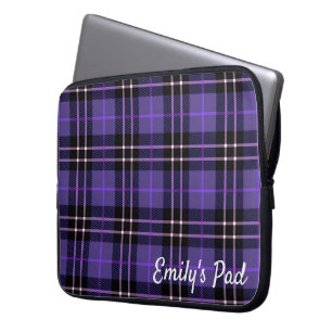 Funda Para Portátil Púrpura Tartán Tintado Con Nombre