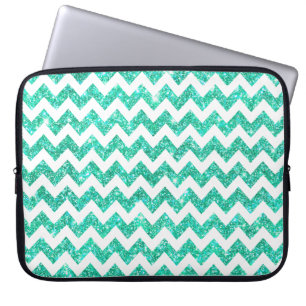 Funda Para Portátil Purpurina azul Chevron blanco de la aguamarina