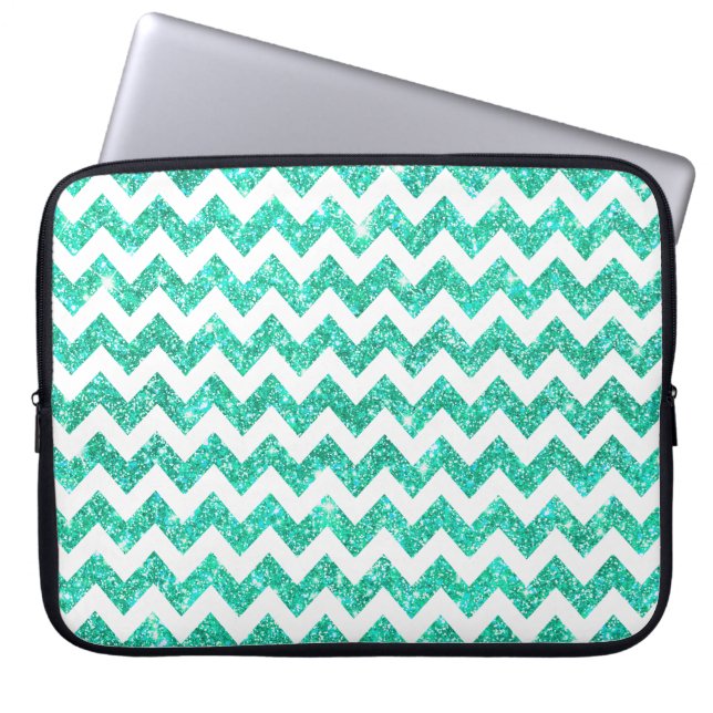 Funda Para Portátil Purpurina azul Chevron blanco de la aguamarina (Frente)