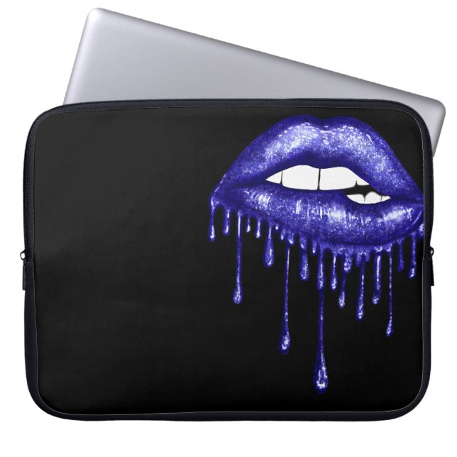 FUNDA PARA PORTÁTIL PURPURINA AZUL ROYAL DRIPPING LIPS (Frente)