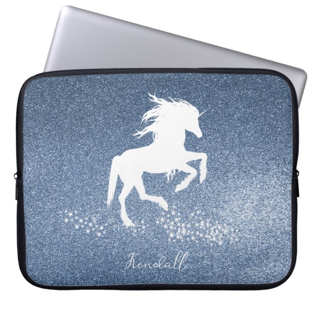 Funda Para Portátil Purpurina azul Unicorn (Frente)