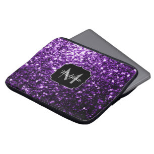 Funda Para Portátil Purpurina brillante oscuro morado chispas Monogram