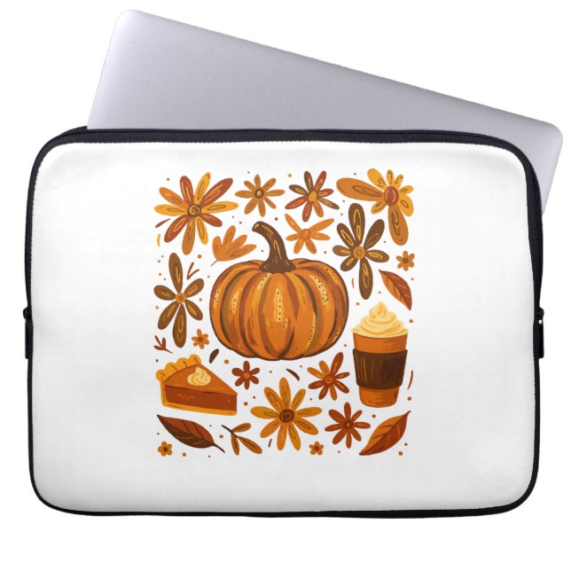 Funda Para Portátil Purpurina Caída Calabaza Floral Agradecimiento (Frente)