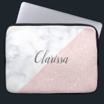 Funda Para Portátil Purpurina color de rosa femenino elegante del oro<br><div class="desc">Falso purpurina color de rosa del oro del polluelo y diseño geométrico de mármol blanco.</div>