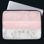 Funda Para Portátil Purpurina color de rosa femenino elegante del oro<br><div class="desc">Falso purpurina color de rosa geométrico elegante y elegante del oro,  mármol blanco y bloque rosado del color.</div>