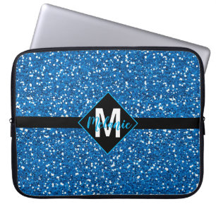 Funda Para Portátil Purpurina de imitación azul con monograma