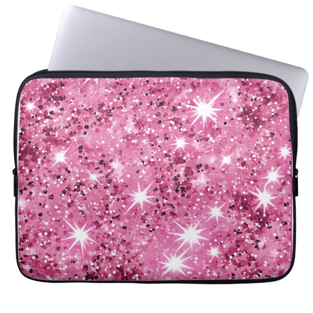 Funda Para Portátil Purpurina de las estrellas rosadas calientes (Frente)