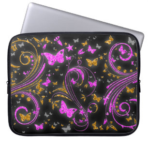 Funda Para Portátil Purpurina de mariposa naranja rosa giratoria manga