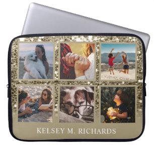 Funda Para Portátil Purpurina de oro antiguo 6 Collage de fotos con no