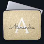 Funda Para Portátil Purpurina de oro de lujo y monograma de espárragos<br><div class="desc">Purpurina Gold Faux de lujo y Funda Sparkle Elegant Monograma. Este funda se puede personalizar para incluir su nombre inicial y su nombre de pila.</div>