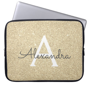 Funda Para Portátil Purpurina de oro de lujo y monograma de espárragos