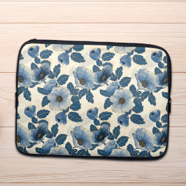 Funda Para Portátil Purpurina de oro floral azul Ukiyo-e japonés