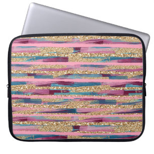 Funda Para Portátil Purpurina de oro, funda de portátil con rayas rosa
