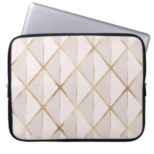 Funda Para Portátil Purpurina de oro, patrón de rhombus geométrico.