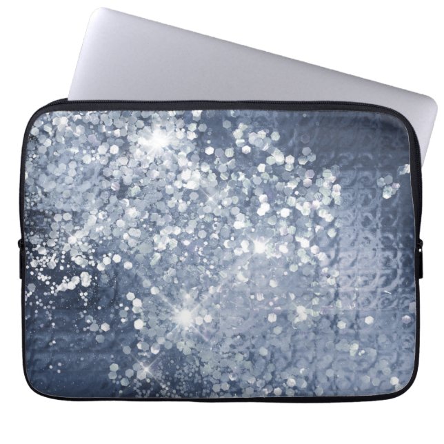 Funda Para Portátil Purpurina de Plata Azul Dusty Sparkly (Frente)