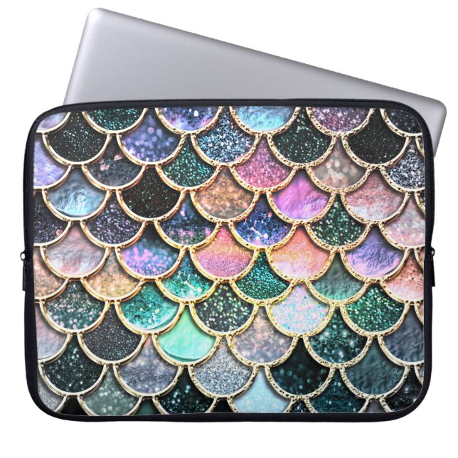 Funda Para Portátil Purpurina de plata de lujo Mermaid Scales (Frente)