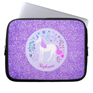 Funda Para Portátil Purpurina de unicornio rosa morado personalizado
