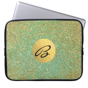 Funda Para Portátil Purpurina dorada Verde Acuático Glamour Moderno