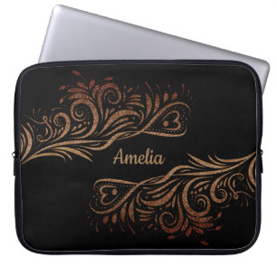 Funda Para Portátil Purpurina dorado girando elementos doodle flor rom