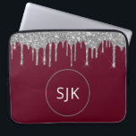 Funda Para Portátil Purpurina Drips Burgundy Silver Girly Monogramado<br><div class="desc">Purpurina de lujo de Plata y Burgundy Faux y Funda Sparkle Elegant Monogrammed Initials. Este funda se puede personalizar para incluir su nombre inicial y su nombre de pila.</div>