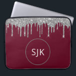Funda Para Portátil Purpurina Drips Burgundy Silver Girly Monogramado<br><div class="desc">Purpurina de lujo de Plata y Burgundy Faux y Funda Sparkle Elegant Monogrammed Initials. Este funda se puede personalizar para incluir su nombre inicial y su nombre de pila.</div>