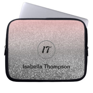 Funda Para Portátil Purpurina Gra rosa brillante secuencial personaliz