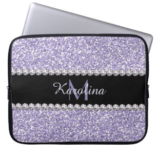 Funda Para Portátil Purpurina Lilac Purple, personalizado con monogram