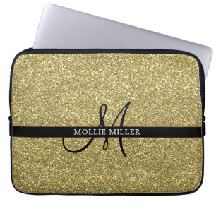 Funda Para Portátil Purpurina metálico de moda con luz de oro monogram