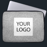 Funda Para Portátil Purpurina moderno plateado - promoción del logotip<br><div class="desc">Silver Modern y Profesional Faux Purpurina y Sparkle Elegant Personalizado Logo Promocional Corporativo Portátil Bag o Funda Promocional Sleeve para un regalo de la industria de la belleza. Este funda se puede personalizar para incluir el logotipo de su empresa o empresa.</div>