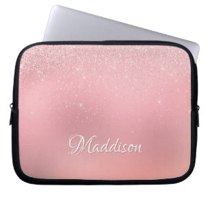 Funda Para Portátil Purpurina moderno Rubor rosado plateado