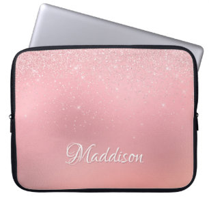 Funda Para Portátil Purpurina moderno Rubor rosado plateado