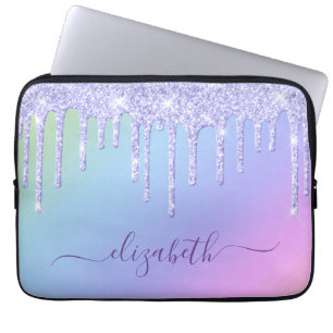 Funda Para Portátil Purpurina morado gotea Personalizado arcoiris