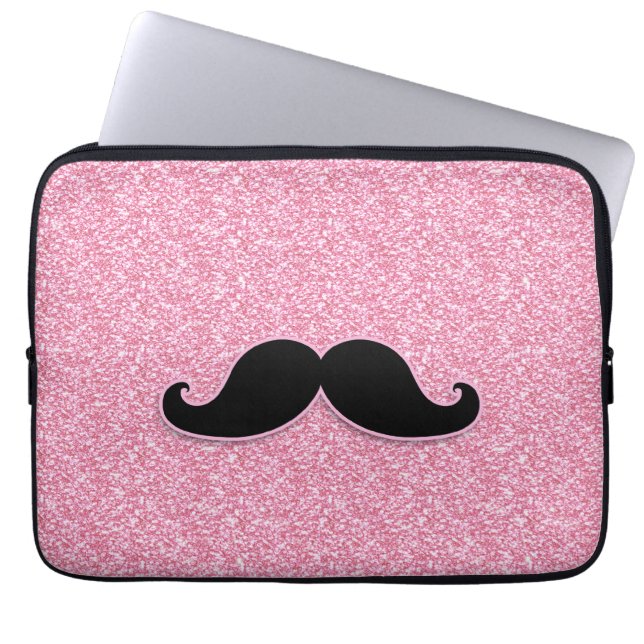 FUNDA PARA PORTÁTIL PURPURINA NEGRO FEMENINO DEL ROSA DEL BIGOTE (Frente)