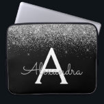 Funda Para Portátil Purpurina negro plateado y monograma espumoso<br><div class="desc">Purpurina de imitación Plata y Negro y Funda elegante de monograma esparkle. Este funda se puede personalizar para incluir su nombre inicial y su nombre de pila.</div>