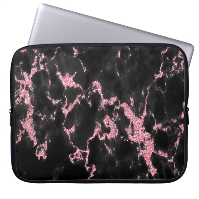 Funda Para Portátil Purpurina Negro Y Rosa (Frente)